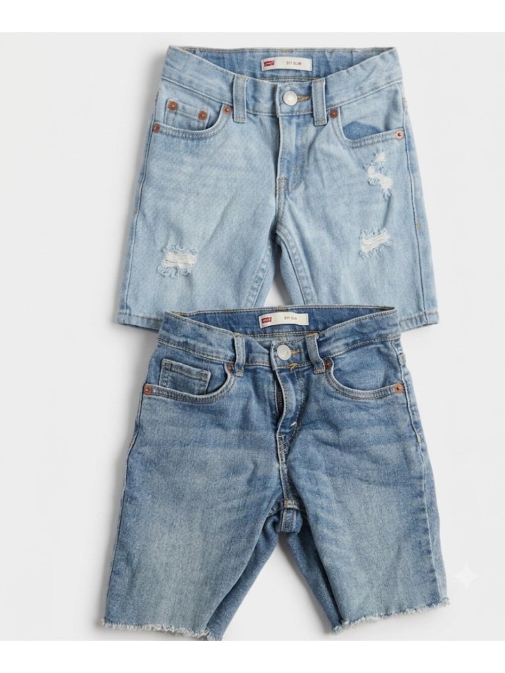 Levis Kids Distressed Light Blue Slim Denim Shorts Adjustable Waist size 5 and 6